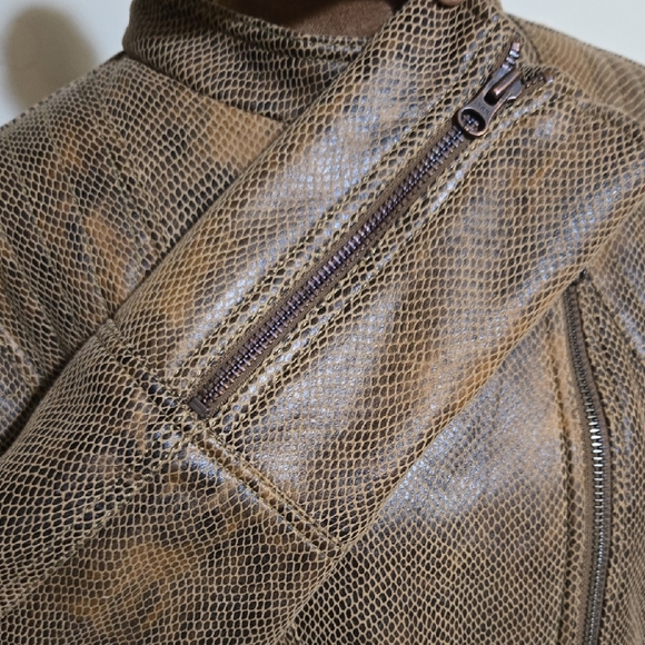 C24 Free People Snakeskin Fenix Vegan Leather Moto Jacket Sz Sm Zipper Details - Picture 5 of 11